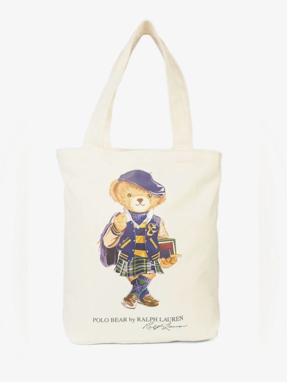 Polo Ralph Lauren Natural GIRL BACK TO SCHOOL BEAR 13.0” Canvas Zip Top Tote Bag
